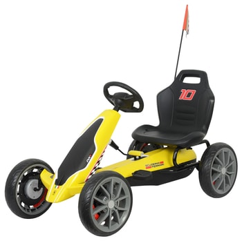 As alege oricand sa comand online un kart cu pedale pentru copii Ferrari Go Kart Yellow, deoarece are un raport calitate/pret imbatabil!